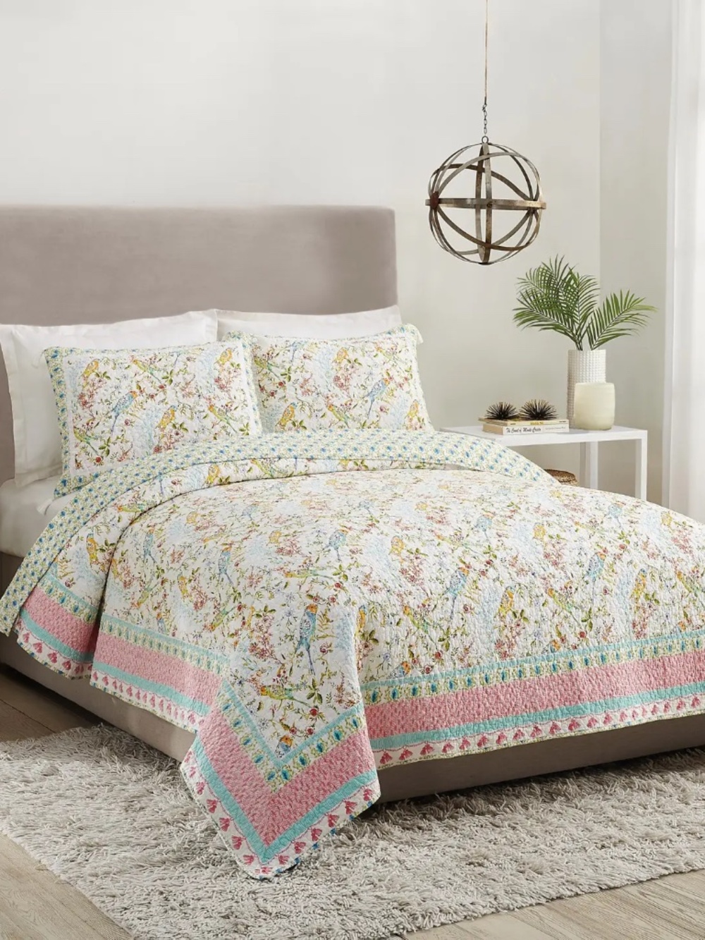 NWT Sonnet 3-Piece Quilt Set By Dena Home Sunny Garden Bird - Picture 2 of 7
